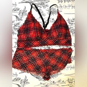Torrid Red Plaid Lace Bralette and Panty Set 3x